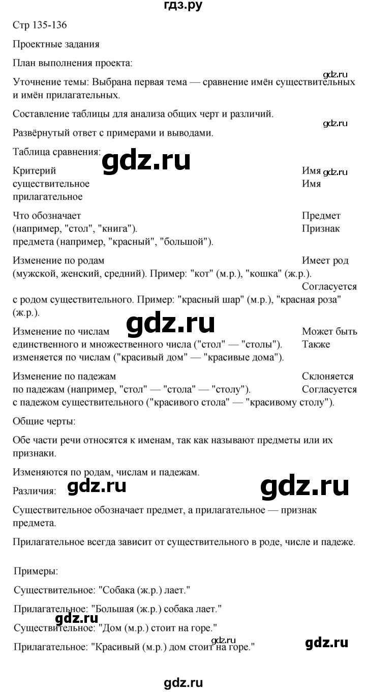 ГДЗ по русскому языку 3 класс Климанова часть 2 / проектное задание - стр. 135, Решебник 2024