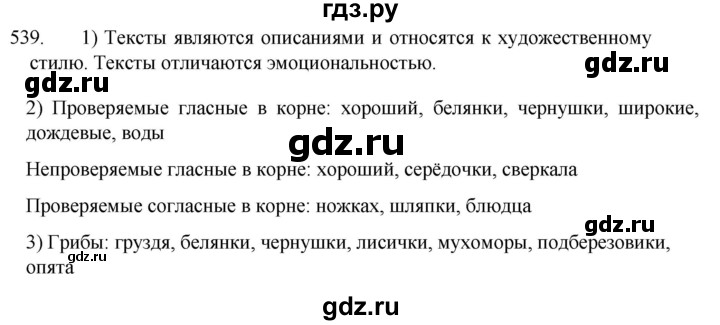 ГДЗ по русскому языку 5 класс  Разумовская   упражнение - 539, Решебник к учебнику 2022