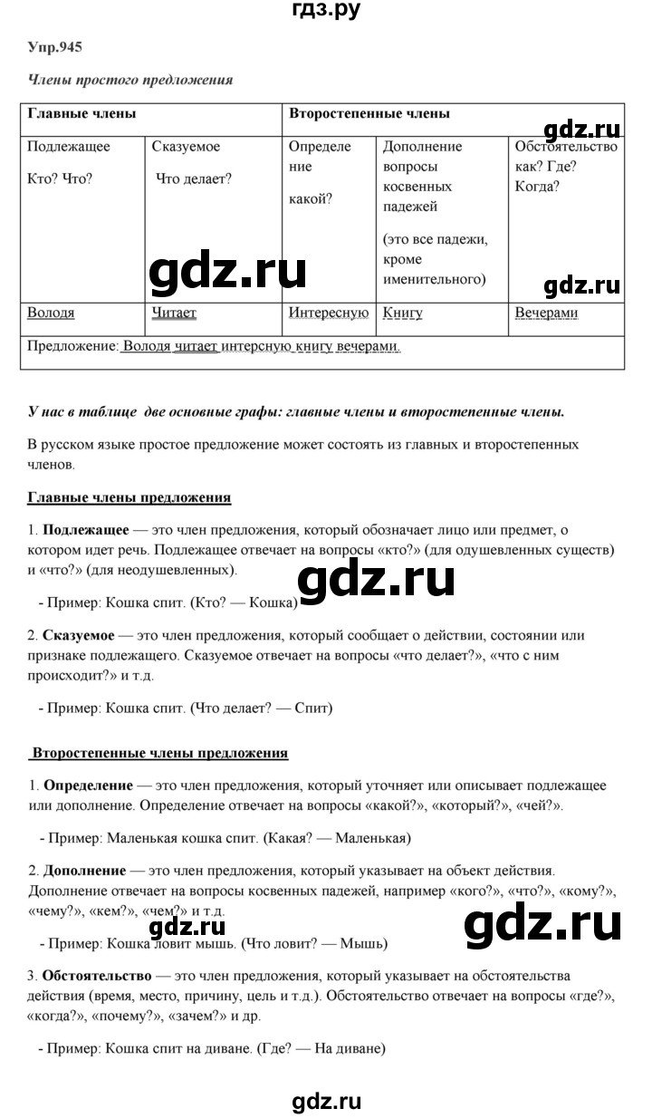 ГДЗ по русскому языку 5 класс  Ладыженская   упражнение - 945, Решебник 2023