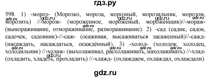 ГДЗ по русскому языку 7 класс  Разумовская   упражнениt - 598, Решебник №1 к учебнику 2022