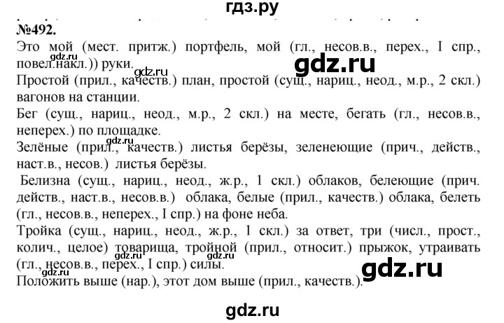 ГДЗ по русскому языку 7 класс Баранов упражнение - 492, Решебник №2 к учебнику 2015