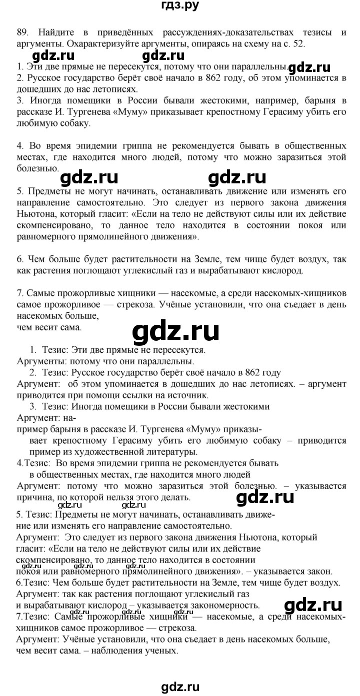 ГДЗ по русскому языку 7 класс Баранов упражнение - 89, Решебник к учебнику 2023-2024