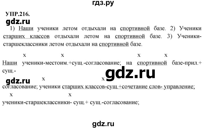 ГДЗ по русскому языку 8 класс  Бархударов   упражнение - 216, Решебник №1 к учебнику 2018