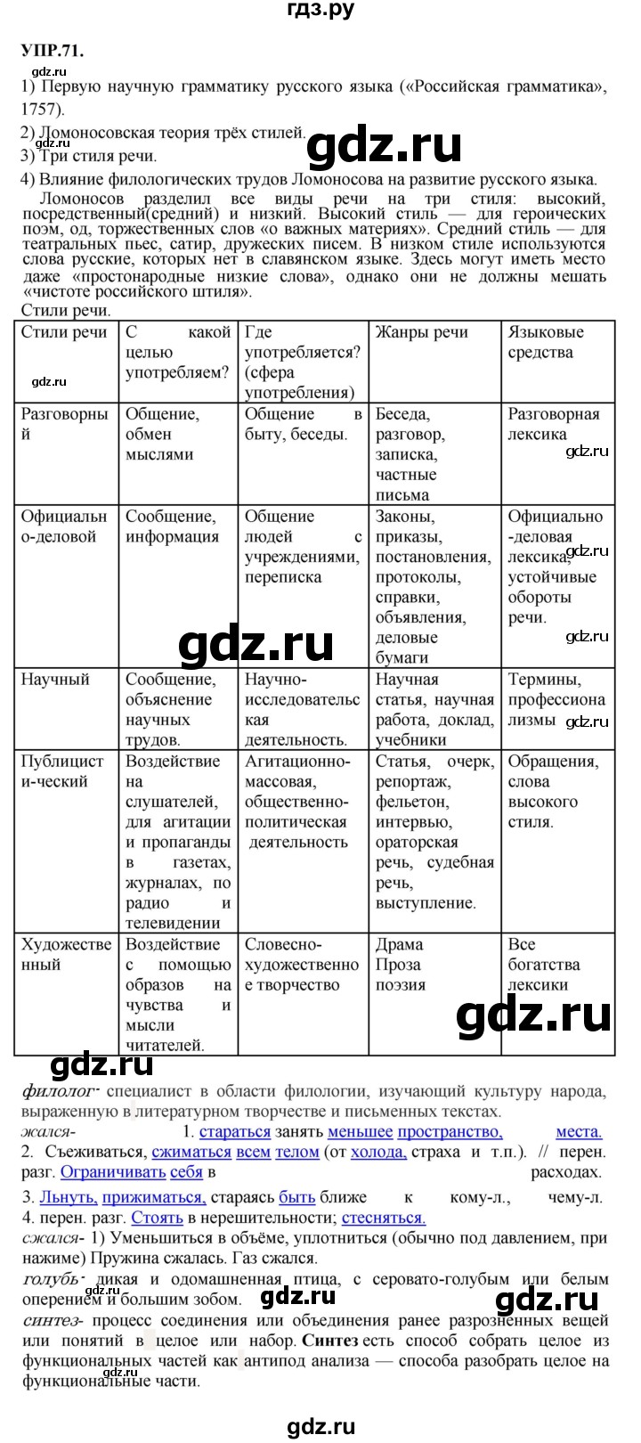 ГДЗ по русскому языку 8 класс Бархударов упражнение - 71, Решебник к учебнику 2023-2024