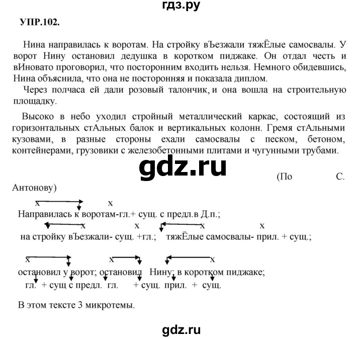 ГДЗ по русскому языку 8 класс Бархударов упражнение - 102, Решебник №1 к учебнику 2018
