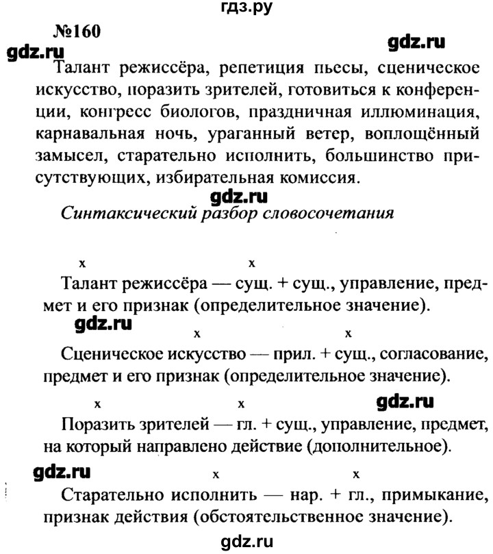 ГДЗ по русскому языку 8 класс  Бархударов   упражнение - 160, Решебник к учебнику 2016