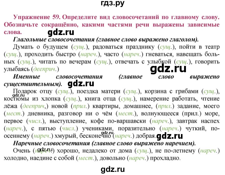 ГДЗ по русскому языку 8 класс Ладыженская упражнение - 59, Решебник №2