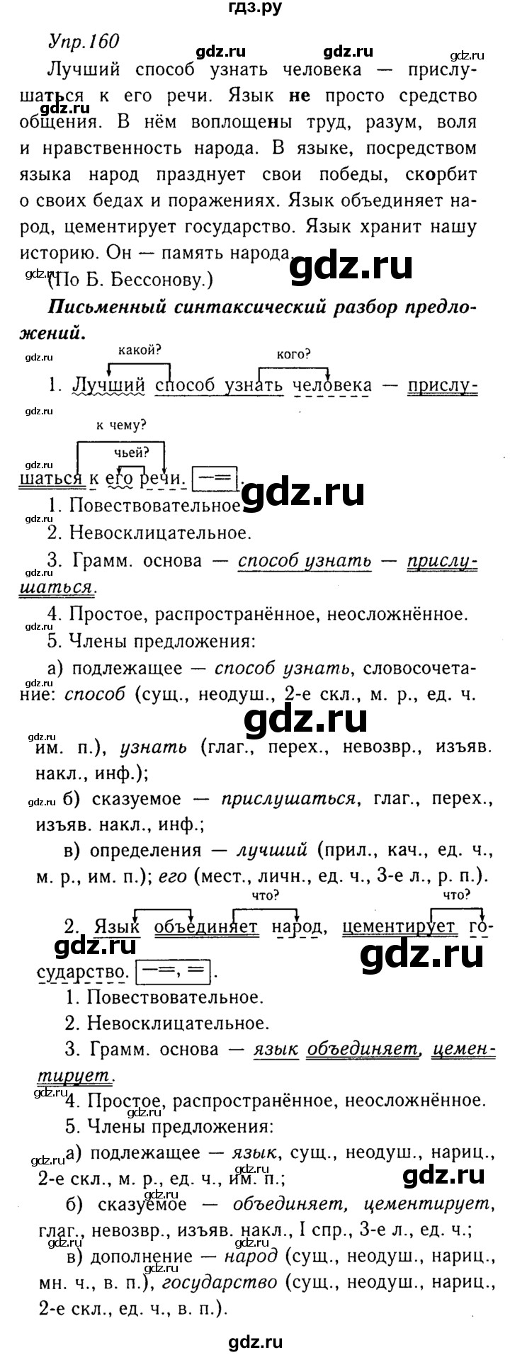 ГДЗ по русскому языку 8 класс Ладыженская упражнение - 160, Решебник №3