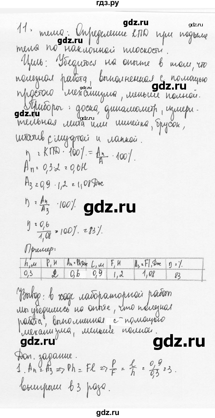 ГДЗ по физике 7 класс  Перышкин  Базовый уровень лабораторная работа - 11, Решебник №1 к учебнику 2020 (Экзамен)