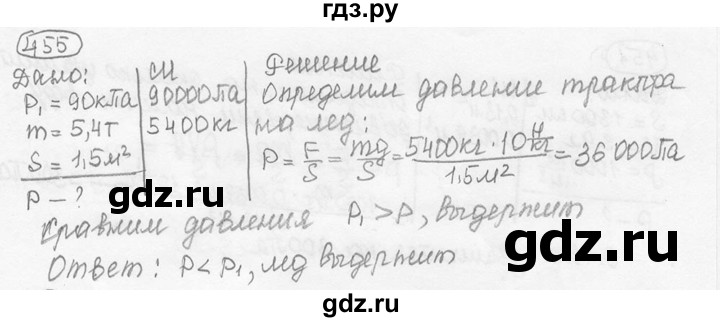 ГДЗ по физике 7‐9 класс Лукашик сборник задач  номер - 455, решебник