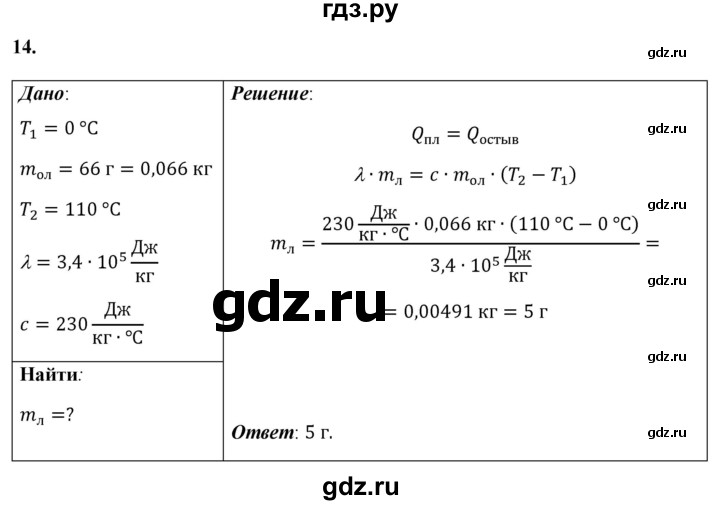 ГДЗ по физике 8 класс  Перышкин  Базовый уровень задача - 14, Решебник №1 к учебнику 2021 (Просвещение)