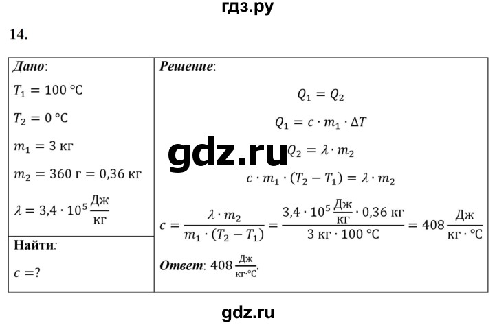 ГДЗ по физике 8 класс  Перышкин  Базовый уровень задача - 14, Решебник к учебнику 2023 (Просвещение)