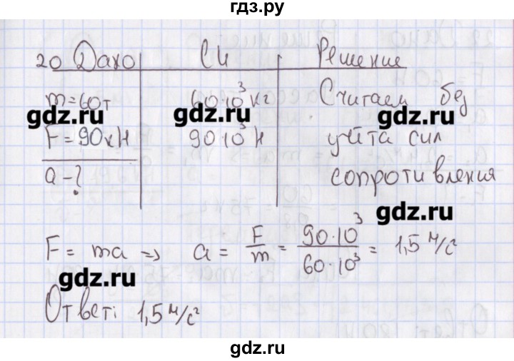 ГДЗ по физике 10 класс Пурышева рабочая тетрадь Базовый уровень задача - 20, Решебник №2