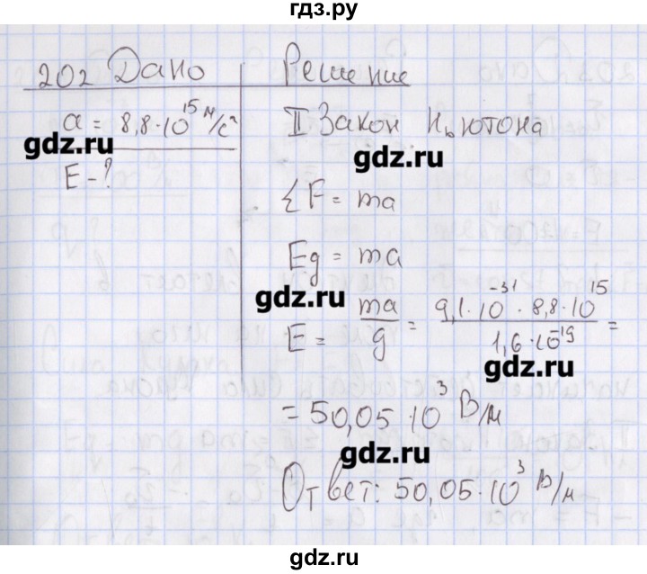 ГДЗ по физике 10 класс Пурышева рабочая тетрадь Базовый уровень задача - 202, Решебник №2