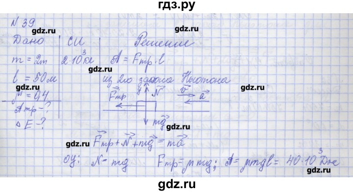 ГДЗ по физике 10 класс Пурышева рабочая тетрадь Базовый уровень задача - 39, Решебник №1