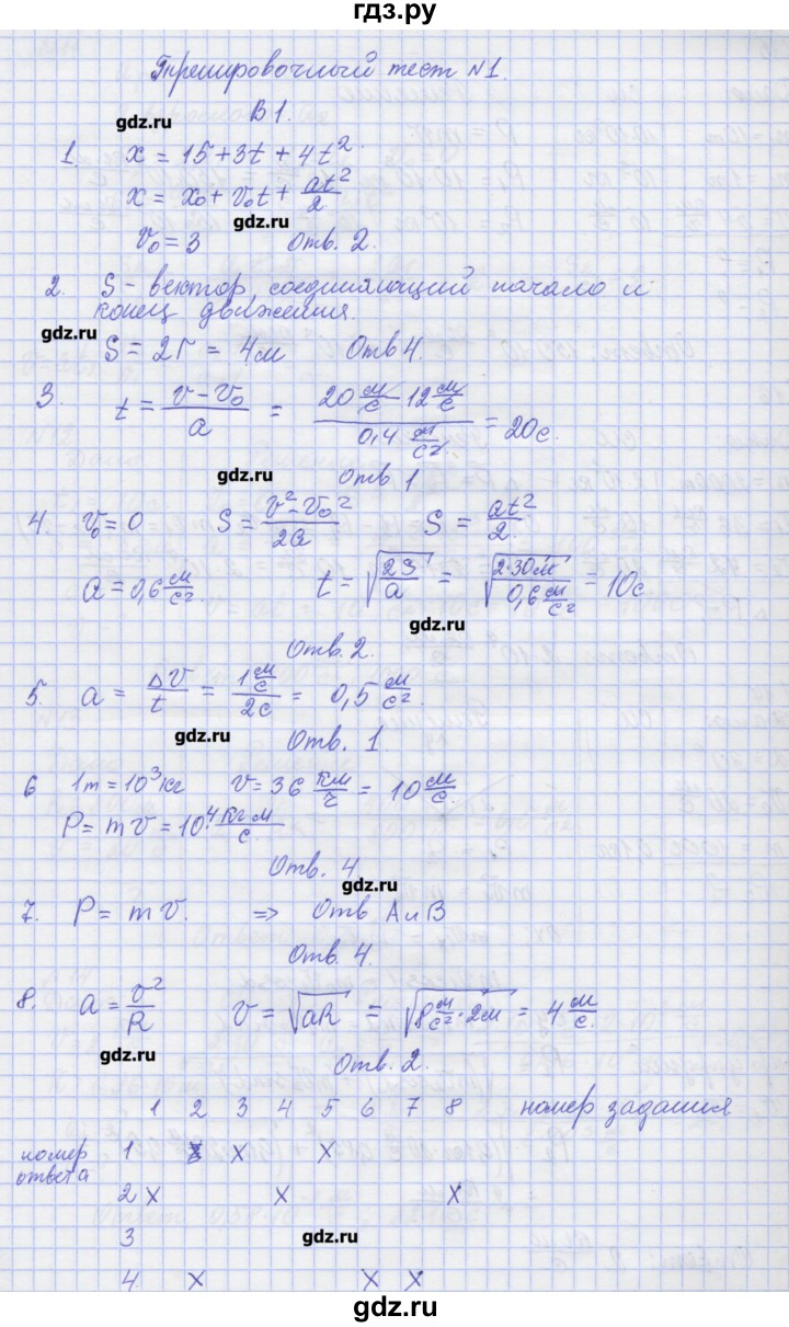 ГДЗ по физике 10 класс Пурышева рабочая тетрадь Базовый уровень тесты / тест 1. вариант - 1, Решебник №1