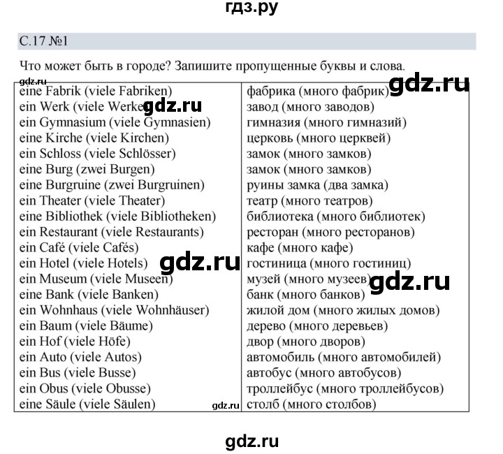 ГДЗ по немецкому языку 5 класс Бим рабочая тетрадь страница - 17, Решебник 2023