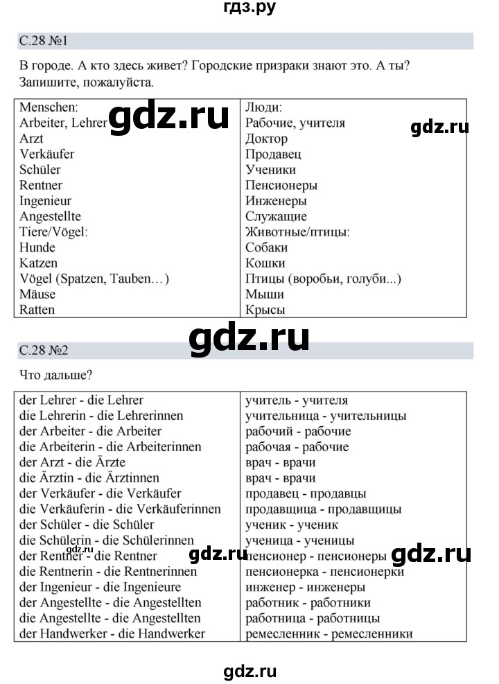 ГДЗ по немецкому языку 5 класс Бим рабочая тетрадь страница - 28, Решебник 2023