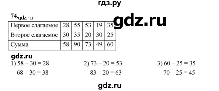 ГДЗ по математике 2 класс Истомина Рабочая тетрадь часть 1. упражнение - 74, Решебник 2023