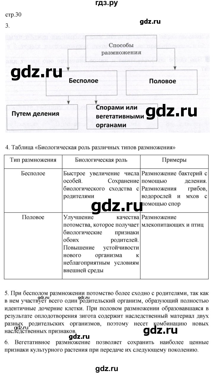 ГДЗ по биологии 6 класс Пасечник рабочая тетрадь страница - 30, Решебник 2024