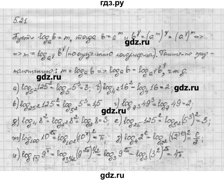 ГДЗ по алгебре 10 класс Никольский   § 5. логарифмы. - 5.21, Решебник
