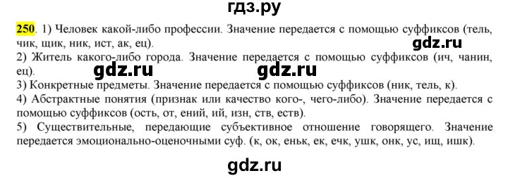 ГДЗ по русскому языку 6 класс Рыбченкова часть 1 - 250, Решебник к учебнику 2016