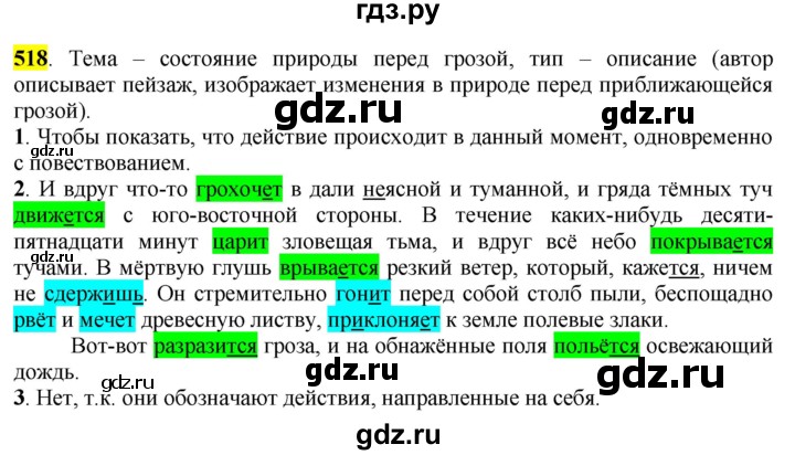 ГДЗ по русскому языку 6 класс Рыбченкова часть 2 - 518, Решебник к учебнику 2016