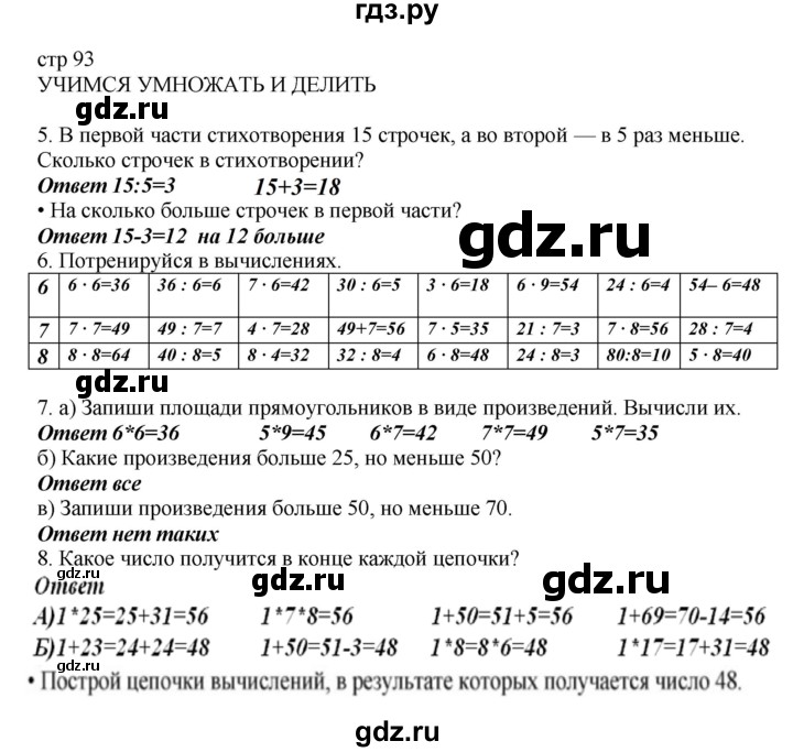 ГДЗ по математике 2 класс Башмаков часть 2. страница - 93, Решебник №1 2015