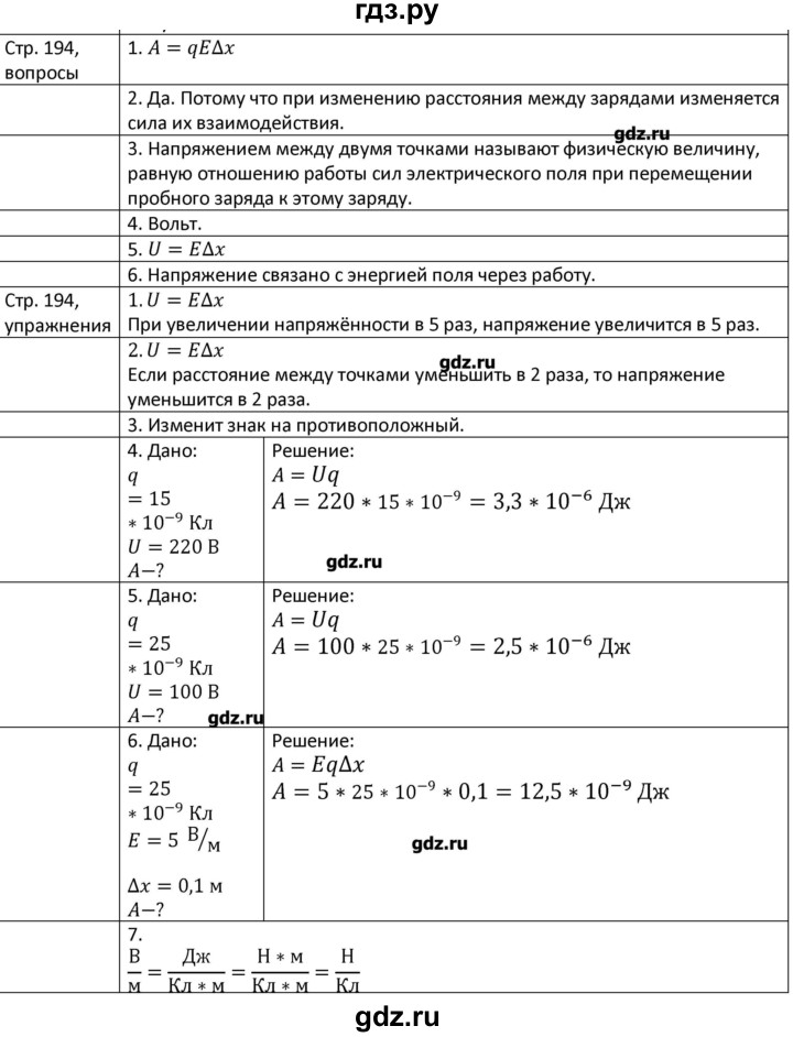 ГДЗ по физике 8 класс Грачев страница - 194, Решебник