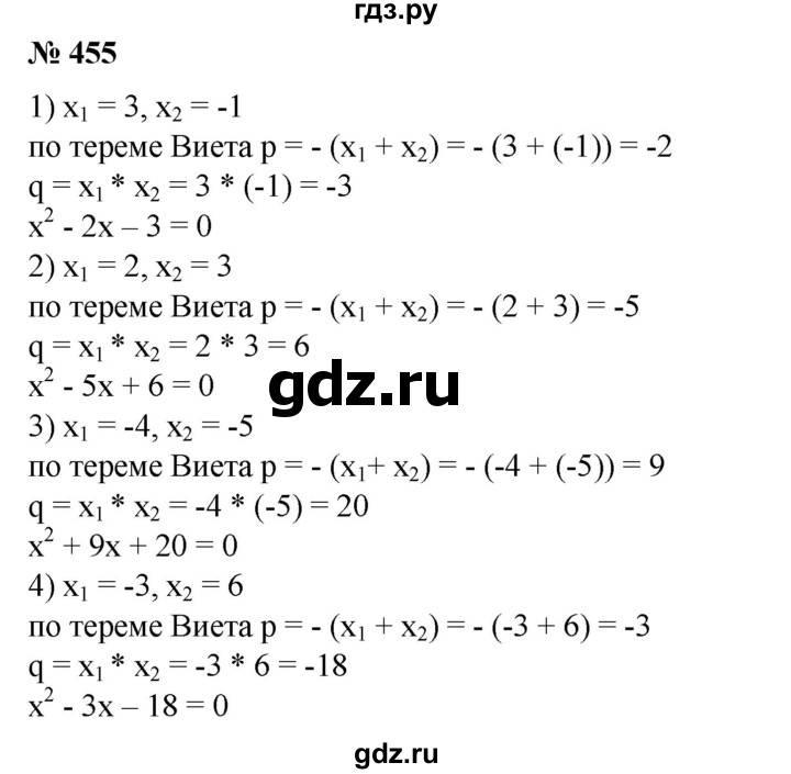 ГДЗ по алгебре 8 класс Колягин   упражнение - 455, Решебник №1