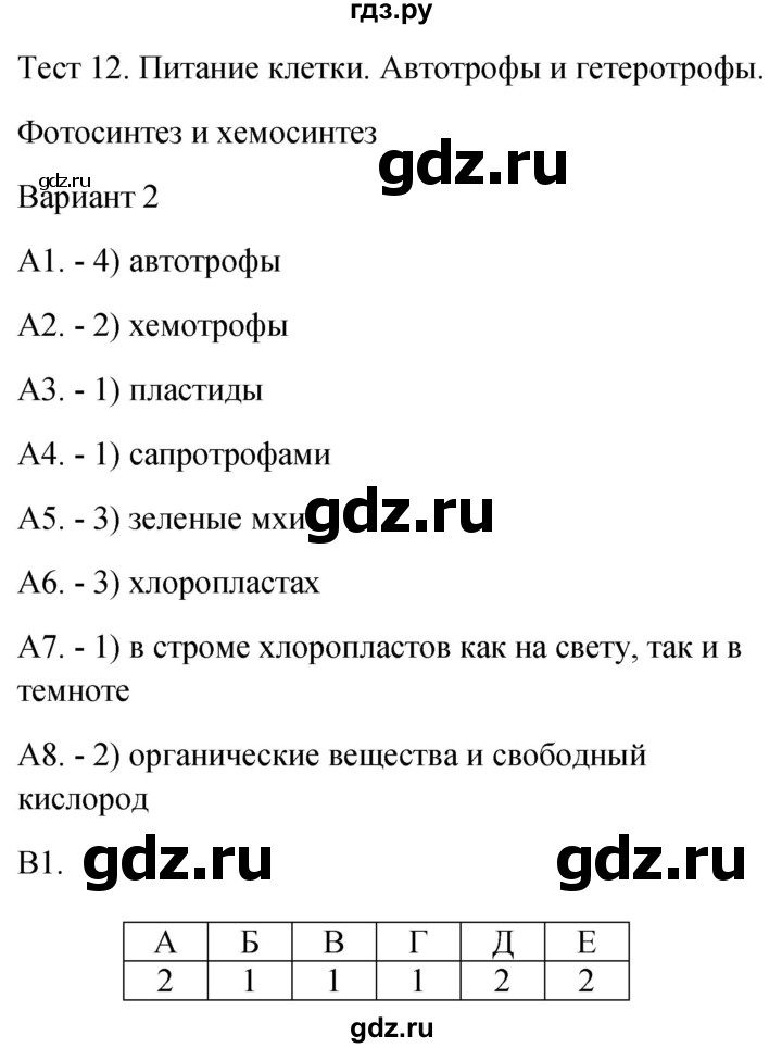 ГДЗ по биологии 9 класс Богданов контрольно-измерительные материалы тест 12. вариант - 2, Решебник 2022
