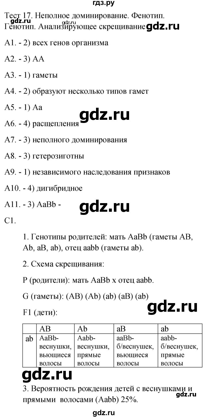 ГДЗ по биологии 9 класс Богданов контрольно-измерительные материалы тест 17. вариант - 2, Решебник 2022