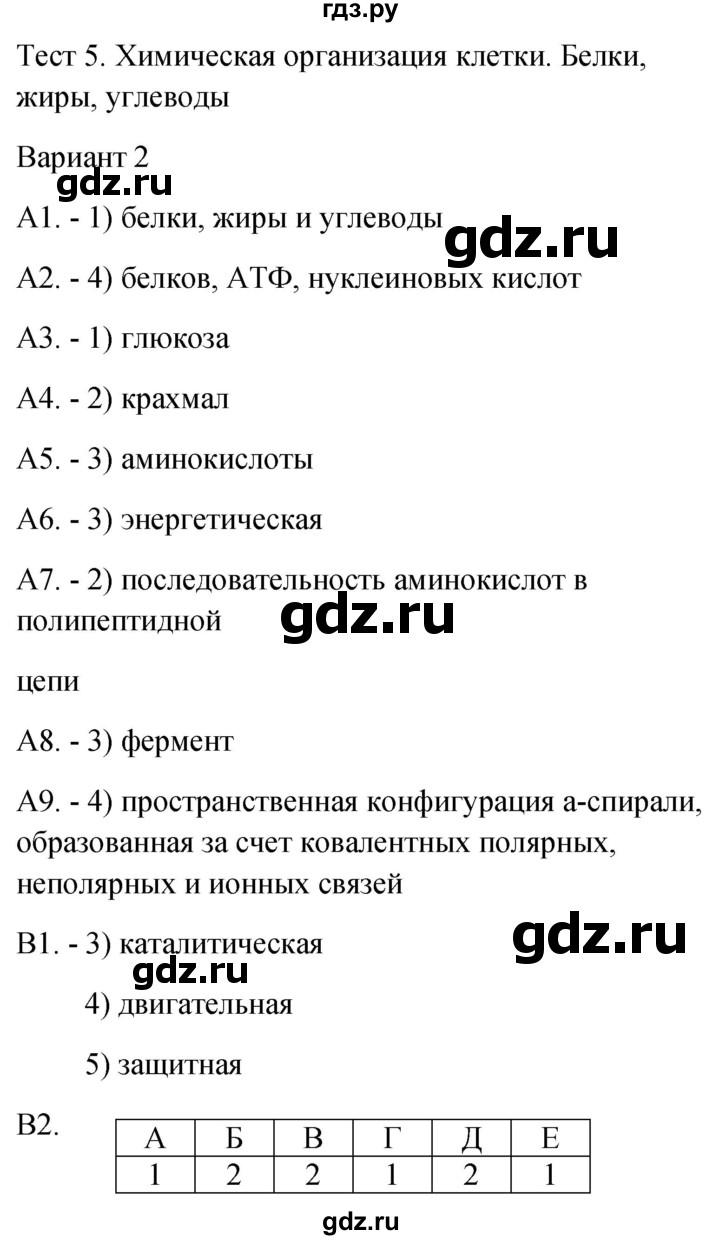 ГДЗ по биологии 9 класс Богданов контрольно-измерительные материалы тест 5. вариант - 2, Решебник 2022