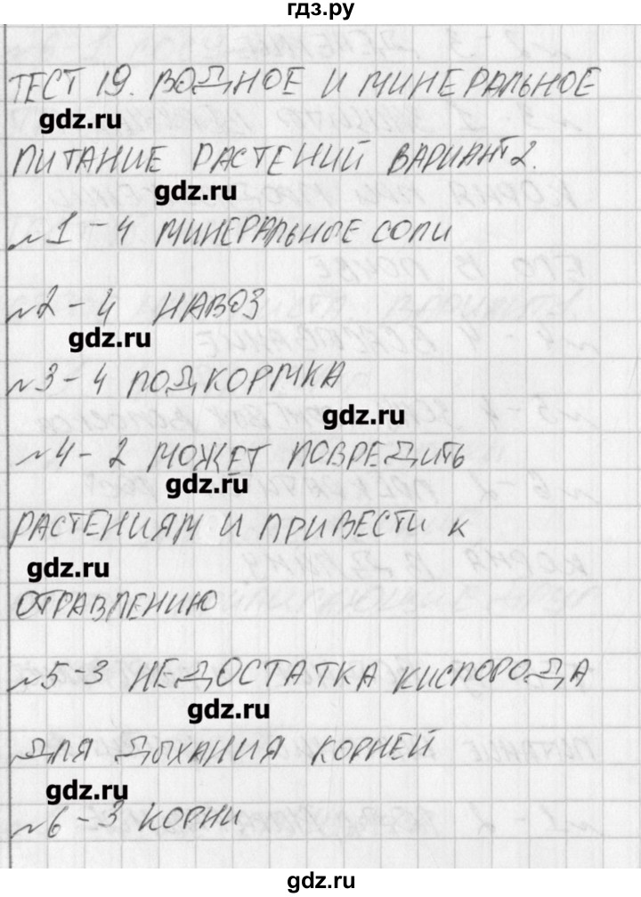 ГДЗ по биологии 6 класс Богданов контрольно-измерительные материалы  тест 19. вариант - 2, Решение