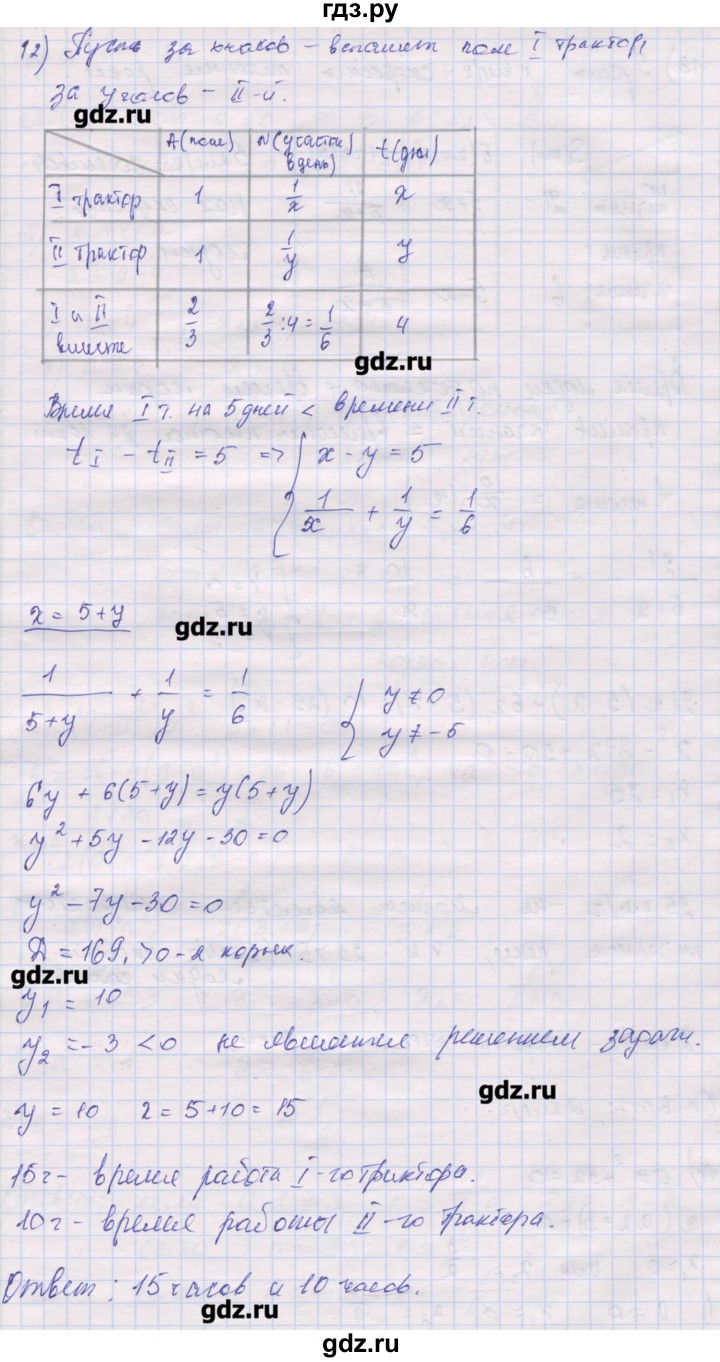 ГДЗ по алгебре 10 класс Шабунин дидактические материалы Базовый и углубленный уровень повторение курса алгебры 7-9 классов / квадратные уравнения / вариант 2 - 12, Решебник