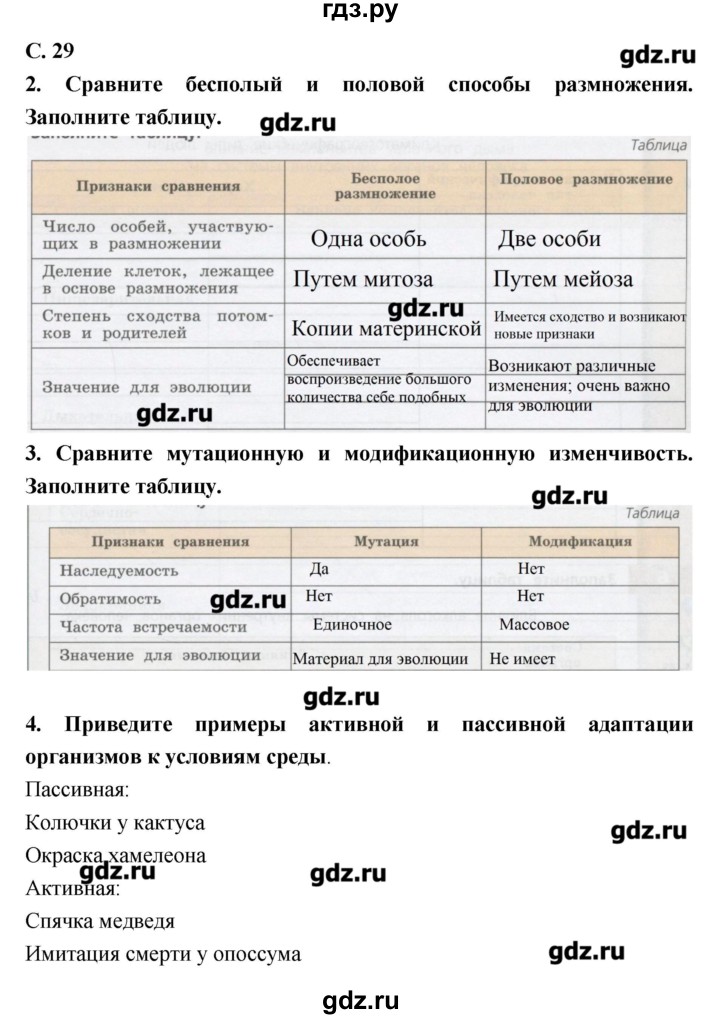ГДЗ по биологии 9 класс Сухорукова тетрадь-тренажер  страница - 29, Решебник