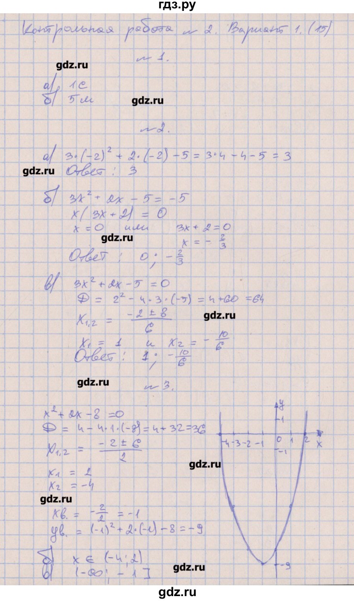 ГДЗ по алгебре 9 класс Кузнецова контрольные работы  КР-2. вариант - 1, Решебник