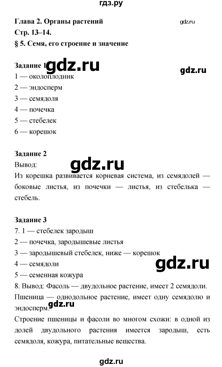 ГДЗ по биологии 6 класс Пономарева рабочая тетрадь  часть 1 (страница) - 13, Решебник