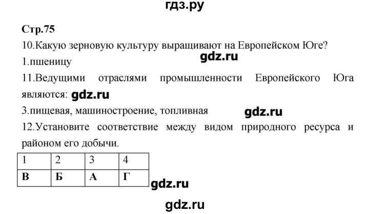 ГДЗ по географии 9 класс Ходова тетрадь-тренажер  страница - 75, Решебник