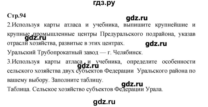 ГДЗ по географии 9 класс Ходова тетрадь-тренажер  страница - 94, Решебник