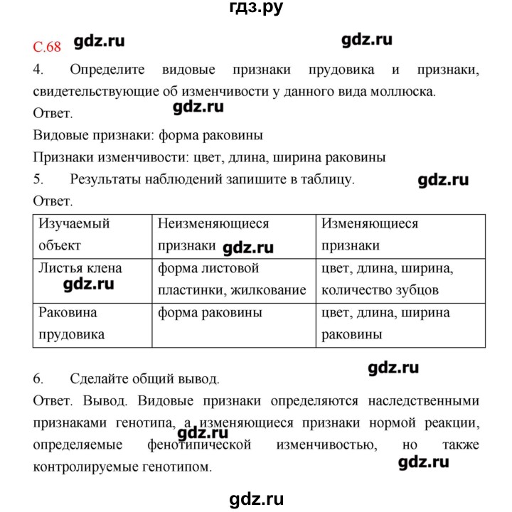 ГДЗ по биологии 9 класс Пономарева рабочая тетрадь  страница - 68, Решебник