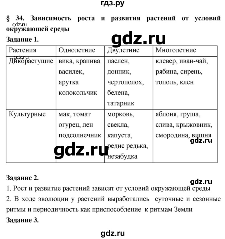 ГДЗ по биологии 7 класс Пономарева рабочая тетрадь  параграф - 34, Решебник