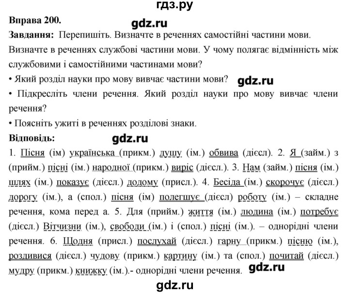 ГДЗ по украинскому языку 6 класс Глазова   вправа - 200, Решебник