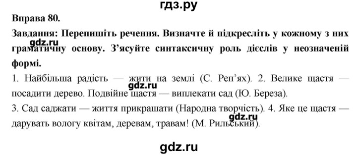 ГДЗ по украинскому языку 7 класс Глазова   вправа - 80, Решебник