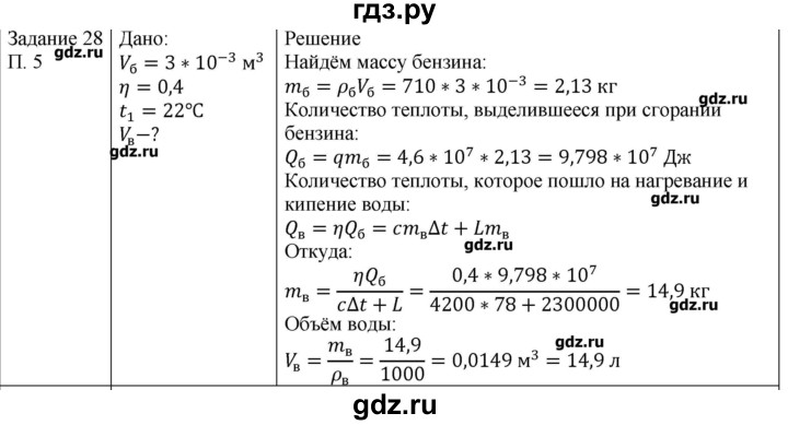 ГДЗ по физике 8 класс Генденштейн   задачи / параграф 5 - 28, Решебник