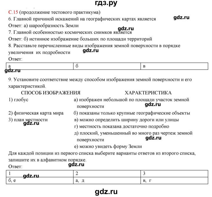 ГДЗ по географии 5 класс Молодцов тетрадь-практикум  страница - 15, Решебник