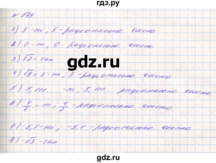 ГДЗ по алгебре 8 класс Тарасенкова   вправа - 549, Решебник