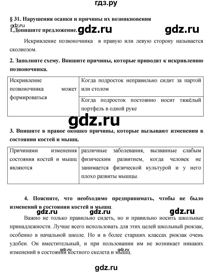 ГДЗ по обж 5 класс Латчук рабочая тетрадь  параграф - 31, Решебник