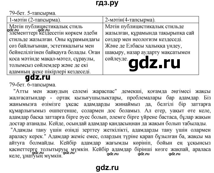 ГДЗ по казахскому языку 10 класс Балтабаева   страница (бет) - 79, Решебник