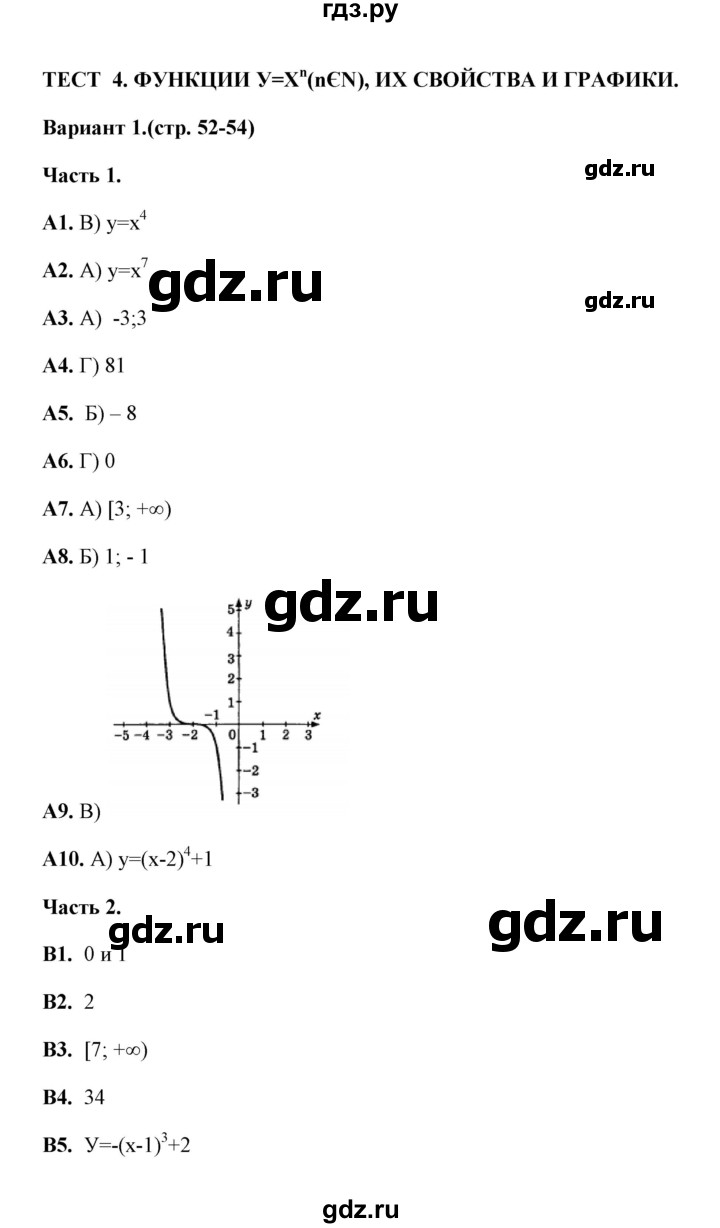 ГДЗ по алгебре 9 класс  Ключникова тесты  тема 4 (вариант) - 1, Решебник
